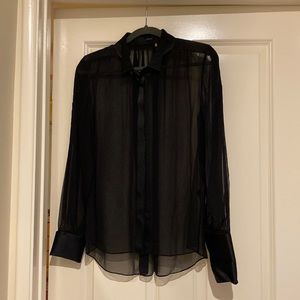 Elie Tahari - elegant sheer black silk blouse - L